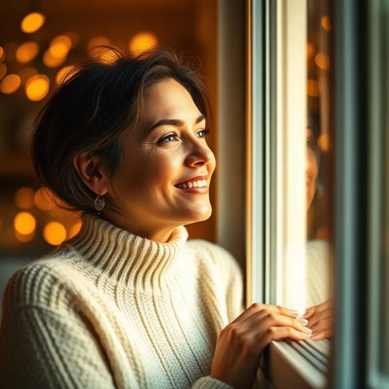 A survivor looking out a window in warm evening light